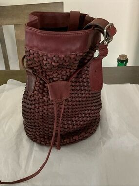 leather bucket woven brown leather artisan bag